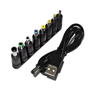 ​ 범용 전원 케이블 USB - DC 5.5 * 2.1mm 잭 5V 충전 코드 (CCTV 카메라 TV 박스용 선택 가능 커넥터 팁 8개 포함)