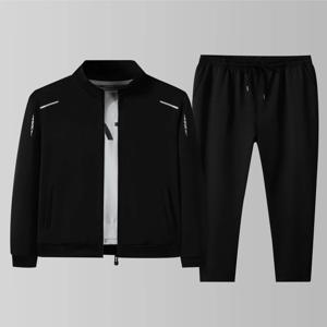 남성 캐주얼 스포츠웨어 세트, 봄, 가을 스탠드업 칼라 오픈 재킷, 신축성 있는 허리 바지, 투피스 세트, 패셔너블한 런닝복
