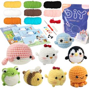 초보자를 위한 동물 캐릭터 코바늘 키트, 코바늘 스타터 세트, DIY 코바늘 키트, 코바늘 뜨개질 키트 단계별 설명