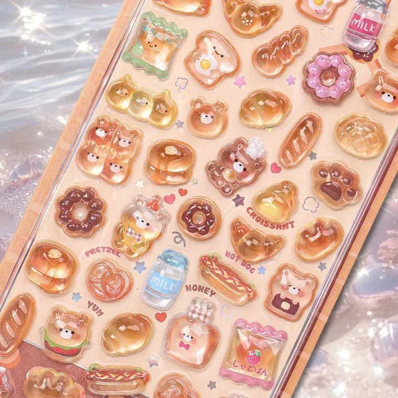 300Pcs/50pc Kawaii 만화 3D 릴리프 스티커 휴대 전화 케이스 용 귀여운 크리스탈 젤리 패치 미러 스크랩북 저널 동물 데코
