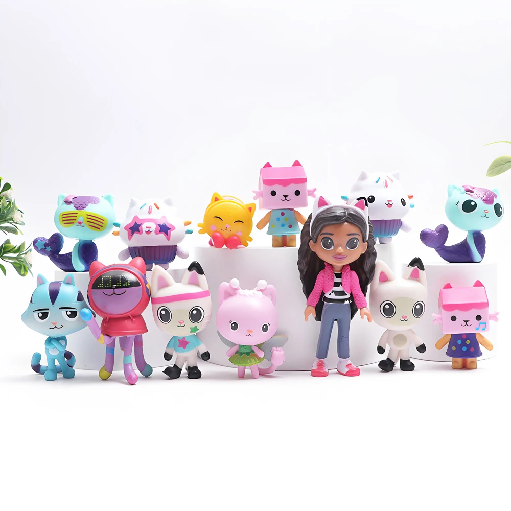 새로운 13pcs 애니메이션 피규어 가브 장난감 웃는 케이키 캐트라트 포옹 인형 메르캣 만화 액션 피규어 홈 인테리어 크리스마스 생일 선물