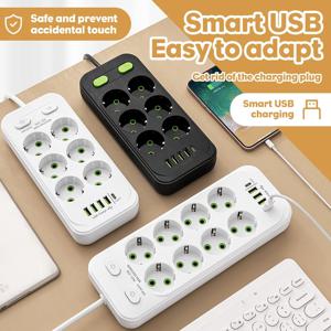 EU 플러그 벽걸이형 유럽 표준 소켓 멀티탭 5개 AC 독립 스위치 USB C 충전 네트워크 필터 어댑터