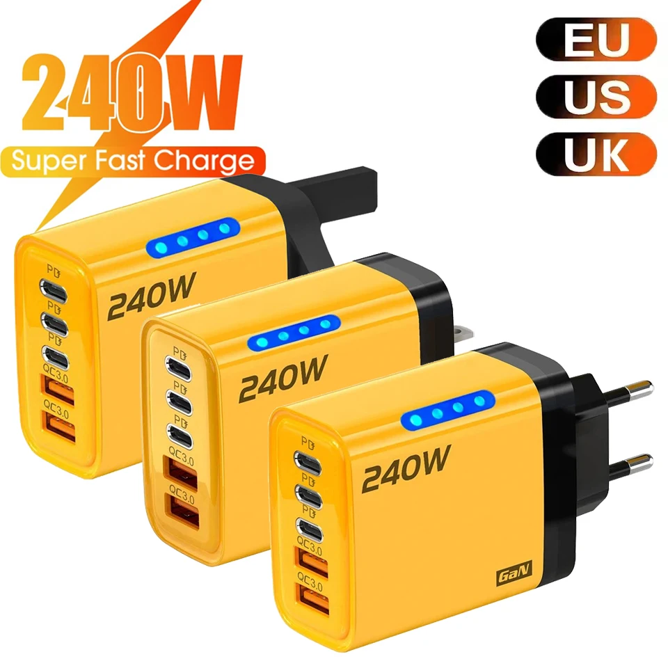 멀티포트 고속 충전기 240W 5포트 USB C PD QC3.0 아이폰 삼성 화웨이 샤오미 노트북 태블릿 퀵차지 어댑터