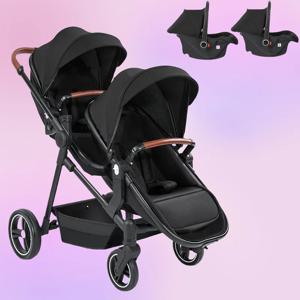 3in1 쌍둥이 유모차 카시트 포함, 가볍고 작고 접이식 휴대용 유모차, 다기능 유모차
