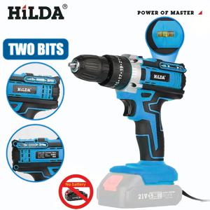 HILDA 전기 드릴 21V 전동 공구 무선 전기 회전 드릴 헤드 Makita 배터리 용 25 + 3 토크 조정 모드 제공