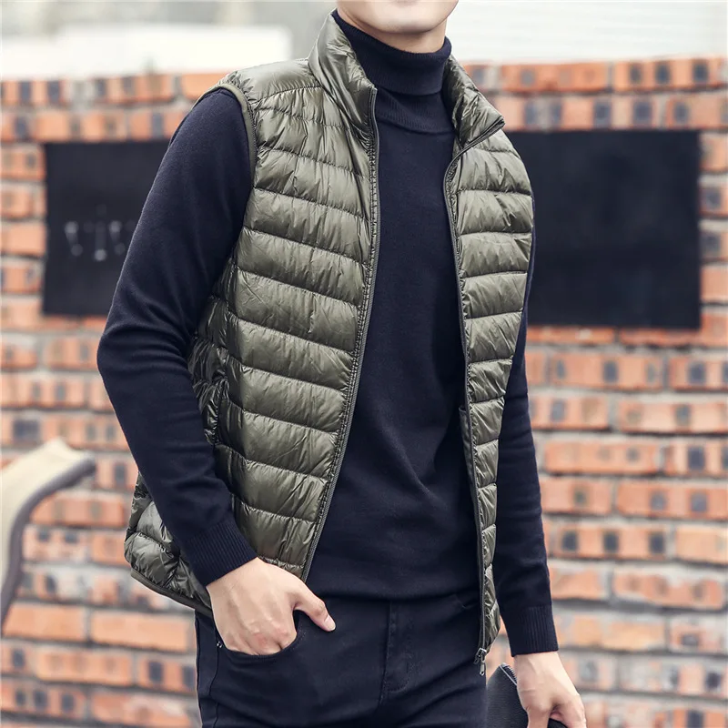 남성용 캐주얼 민소매 다운 조끼 재킷, 화이트 덕 다운 조끼, 초경량 다운 조끼 2023, 겨울 신상