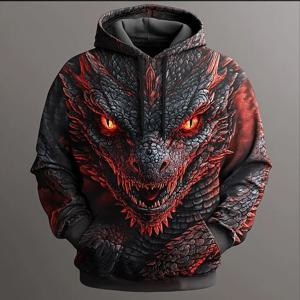 남성용 드래곤 3D 후드티 스웨트셔츠 패션 쿨 데일리 긴팔 크루넥 파티 휴일 스트리트웨어 가을 겨울 트랙수트 코트