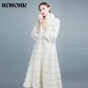 HDHOHR 2026 고품질 천연 밍크 모피 코트 롱 스커트 여성용 겨울 리얼 화이트 밍크 코트 슬림 따뜻한 모피 재킷 여성용