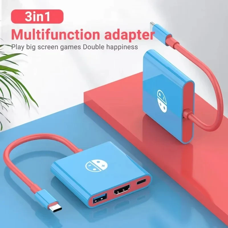 USB C-HDMI 호환 케이블 어댑터 3 in 1 Type-C 허브 썬더볼트 3 4K 출력 100W PD 포트(닌텐도 스위치 맥북 프로용)