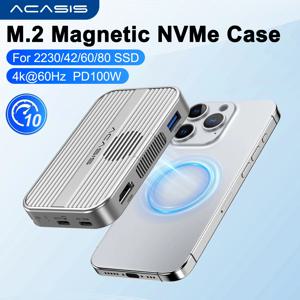 아카시스 마그네틱 M.2 NVMe SSD 인클로저 10Gbps USB C 도킹 스테이션 (쿨링 팬, HDMI 4K60HZ, SD/TF, PD 100W 지원, 아이폰 17/16 호환)