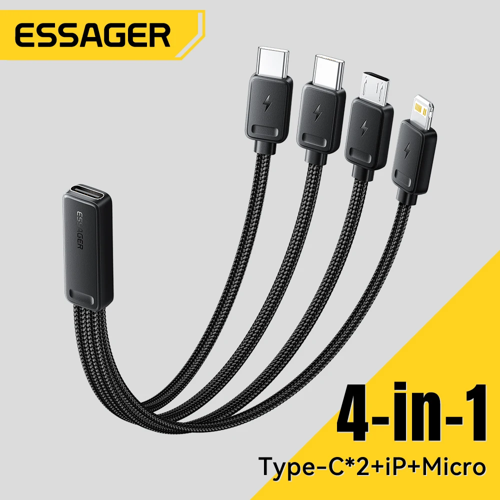 에사저 4-in-1 고속 충전 휴대용 케이블 여행용 타입 C 여성용 멀티 USB 어댑터 2개 포함