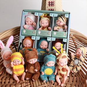 6PCS 미니 인형 귀여운 동물 의류 패션 시리즈 인형 시뮬레이션 리본 인형 세트 귀여운 작은 인형 완벽한 생일 선물