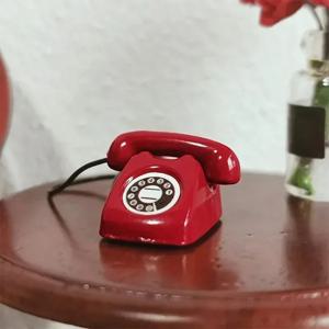 미니 전화기 모델, 합금 레트로 회전 전화기, 인형 집 가구, 인형 집 액세서리, 미니 유선 전화기
