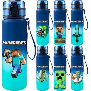 650ML 게임 MC 픽셀 스타일 워터 블루 보틀 휴대용 물컵 대용량 스포츠 야외 플라스틱 누수 방지 물병