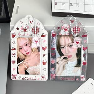 2pcs 딸기 토끼 프린트 포토 카드 홀더 한국 스타일 3 인치 Kpop 아이돌 카드 케이스 폴라로이드 사진 보호대