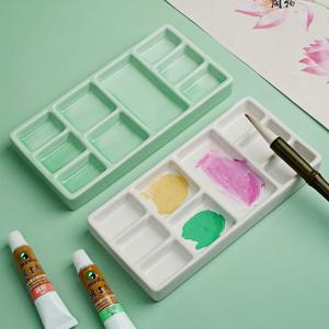 세라믹 다중 칸 팔레트 중국 잉크, 수채화, 유화 및 구아슈 물감 팔레트 다용도 도자기 접시