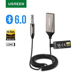 UGREEN 블루투스 5.3 Aux 무선 차량용 블루투스 USB, 3.5mm 잭 오디오 마이크, 자동차 스피커용 핸즈프리 어댑터