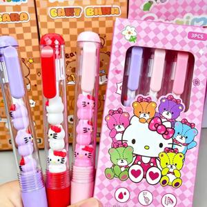 3pcs 문구 세트 산리오 헬로 키티 젤 펜 세트 산리오 0.5mm 블랙 개성 있는 인스풍 재미있는 감압펜 학생 학습용