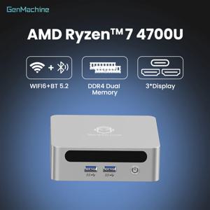 젠머신 AMD 라이젠 4700U 8G+256G/16G+512G 미니 PC, 8코어 16스레드 4K 고화질 엔터테인먼트, WiFi 6 지원으로 쉽게 처리 가능