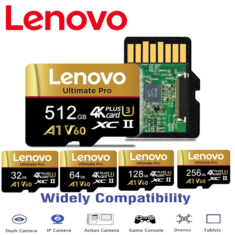 레노버 세이큐어 512GB SD 카드 마이크로 TF SD 메모리 카드 TF 카드 128GB 64GB 32GB 카메라/게임/고프로용 오류 복구 기능 탑재