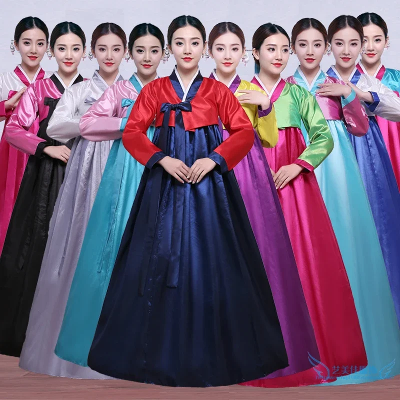 고품질 여러 가지 빛깔의 한국 전통 한복 드레스, 여성 한국 민속 무대 댄스 의상, 한국 전통 의상, 파티