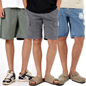 비브레이커스 남자 면반바지 5부 7부 밴딩 스판 카고반바지 5부 7부 여름 청반바지 찢어진 반바지