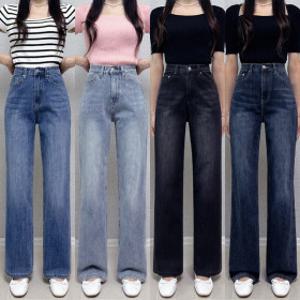 (숏/기본/롱) S~2XL 여성 스판 와이드 청바지 블랙 연청 데님 팬츠 여자 빅사이즈 밴딩 바지 키작녀 키큰녀