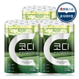 코디 순수 3겹 데코 30Mx30롤x3팩 화장지 휴지