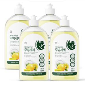 살림백서 베이킹소다 주방세제 500mlX4개입 레몬향 대용량 설거지 과일 채소 세척 캡 타입 주방용
