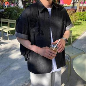 1+1할인 당일발송 오버핏 여름 반팔 셔츠 데님 남방 생지 진청 블랙 오버핏 남방