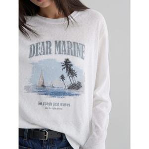 (356541CM11) [에잇세컨즈] 코튼블렌드 오버핏 그래픽 긴소매 티셔츠  화이트 (TAG가 34,900원)