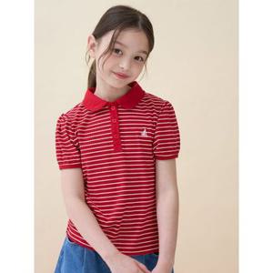 [빈폴키즈] 여아 T카라 스트라이프 골지 반소매 티셔츠  레드 (BI6342G066)