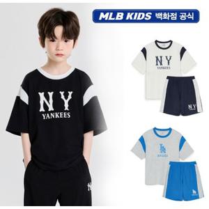 [백화점]MLB KIDS 바시티 배색 레터 로고 티셔츠바지세트 7ATSV02537ASPV0253