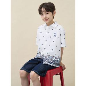 [시즌오프 30%][빈폴키즈] 페이즐리 포인트 반소매 셔츠  화이트 (BI6465U041)