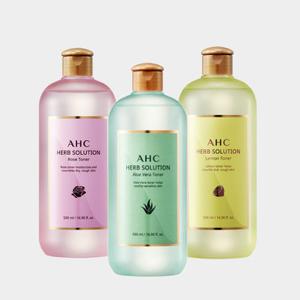 AHC 허브솔루션 토너 500ml 2개 (알로에베라/로즈/레몬 중 교차선택)