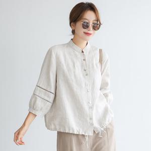 린넨 에센셜 셔링 블라우스 KN159