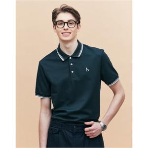 헤지스 남성 25SS AIRY TWILL 그린 더블 팁 배색 카라 티셔츠 HZTS5B437E3