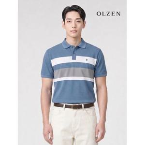 [올젠]블럭 배색 카라티셔츠 반팔 블루 ZPF2TT1805