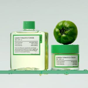 [풀리] 그린 토마토 토너 250ml + 크림 90ml / 모공개선 여성 기초 화장품 세트