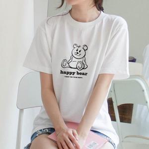 [험블] 해피베어 캐릭터 오버핏 라운드넥 여성여름반팔티