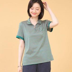 [애비뉴투지]엄마옷 투유 실켓면 차이나 집업 여성 여름 반팔 단가라 스트라이프 티셔츠 A07305 50대 60..