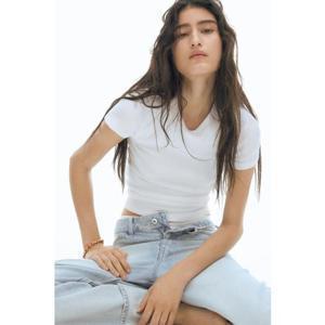 H&M 리브드 티셔츠 화이트 1260556002
