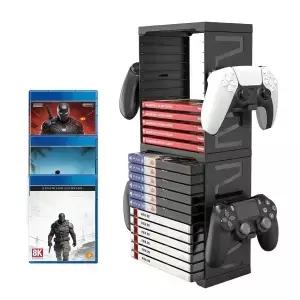 ASFSky 비디오 게임 스토리지 타워 4개의 컨트롤러 후크가 있는 케이스 정리함 PS5 Xbox 스위치 블루레이