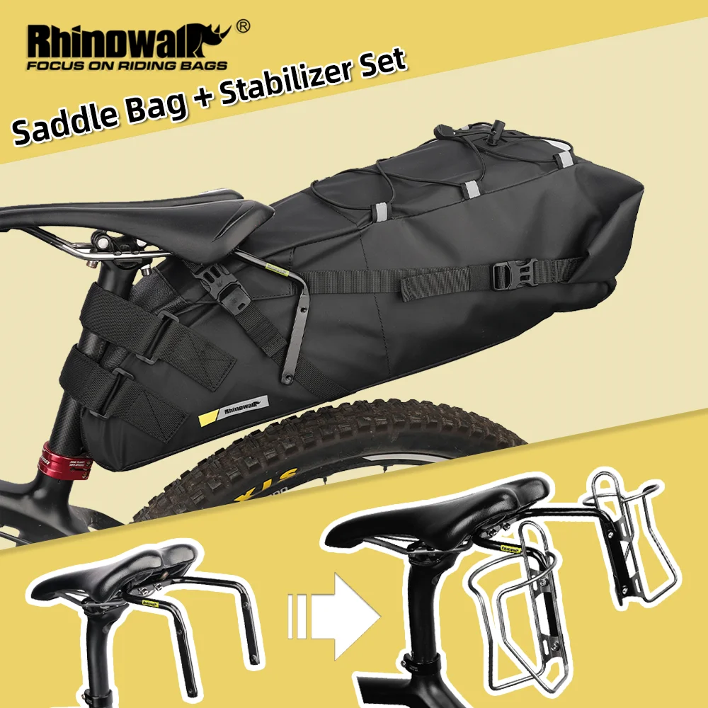 Rhinowalk 자전거 안장 가방 + 안정기 세트 방수 13L 대용량 MTB 도로 자전거에 더 안정적 물병 케이지에 적합