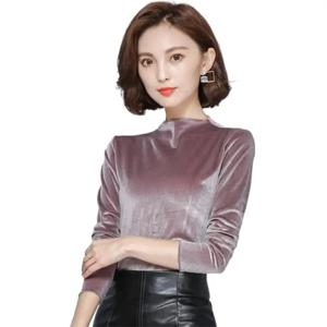 가을 벨벳 블라우스 한국식 터틀넥 따뜻한 겨울 벨벳 셔츠, 패션 플러스 사이즈 벨루어 블라우스 여성용 모레토 블라우스