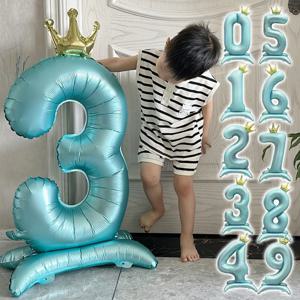 42인치 0-9 블루, 핑크 크라운 숫자 풍선 공주 테마 생일 파티 어린이 성인 베이비 샤워 글로보스 기념일 장식