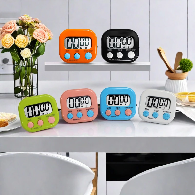 자석식 LCD 주방 타이머 – 요리, 베이킹, 공부, 스포츠 및 샤워용 디지털 카운트 업/다운 스톱워치, 알람 기능이 있는 시각적 타이머