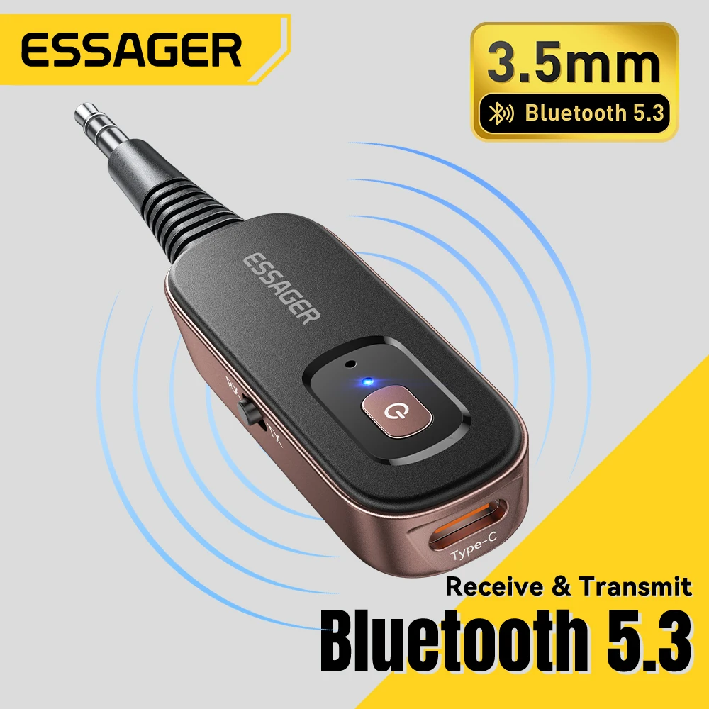 Essager 2-in-1 Bluetooth 오디오 수신기 송신기 무선 Bluetooth 5.1 이어폰 TV 차량용 3.5mm AUX 오디오 어댑터 스테레오
