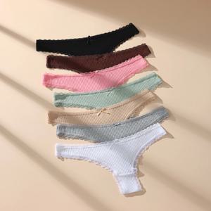 7개 세트 여성용 끈 팬티 면 섹시 레이스 속옷 탕가 솔리드 팬츠 플러스 사이즈 언더팬츠 G-스트링 여성 란제리 S-3XL