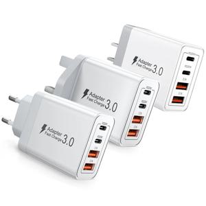 EU/UK/US/AU 벽면 플러그 멀티포트 USB-C/USB-A 휴대폰 충전기, 아이폰, 샤오미용 40W 듀얼 PD 고속 충전 어댑터